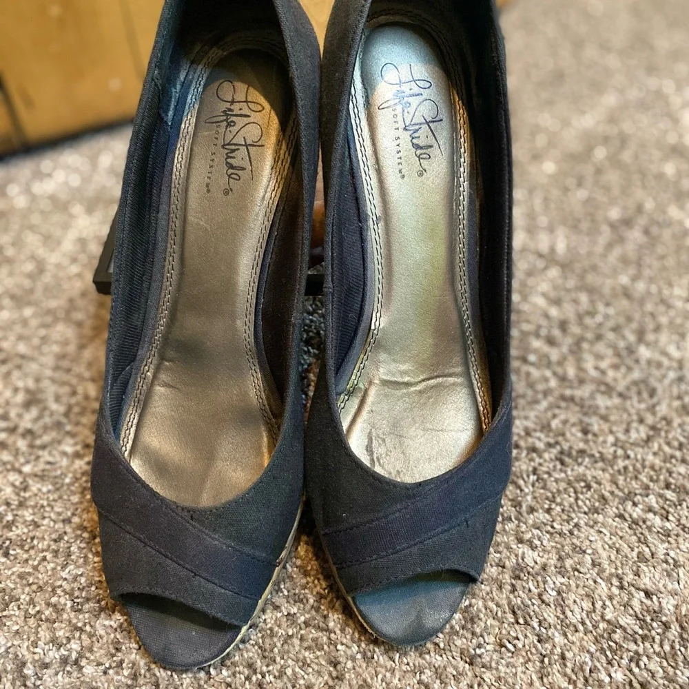 Black Wedge Peep-Toe Shoes